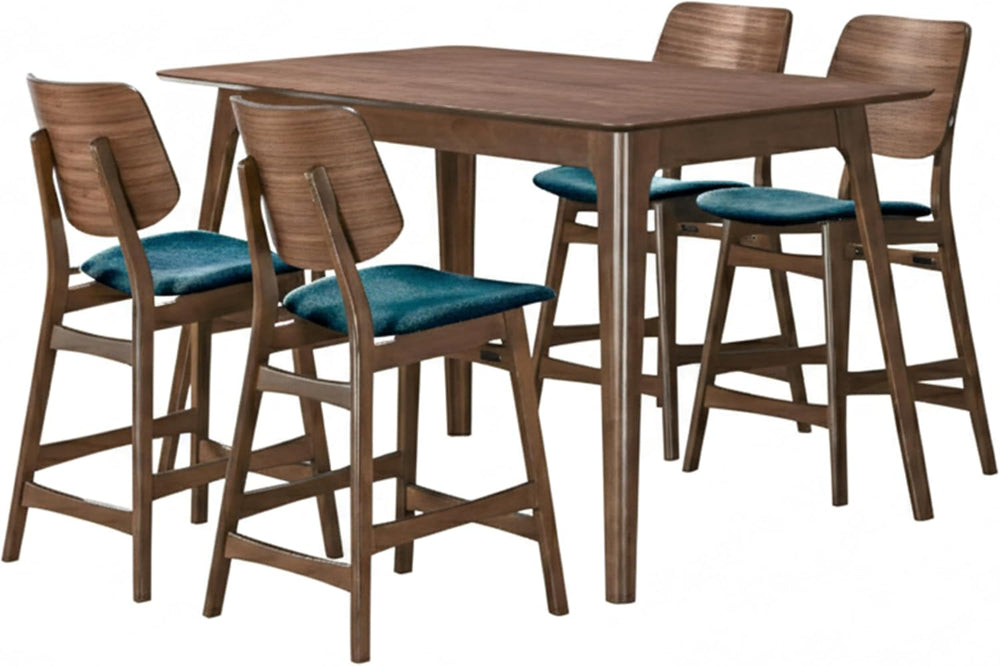 New Classic Furniture Oscar 5-Piece Wood Counter Table Set in Teal