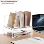 YUXUN Desk Organizer with Drawers, Acrylic File Organizer with 4 Vertical File Holders and 1 Sliding Drawer,Multifunction Desktop Accessories Storage for Home Office&School, Clear
