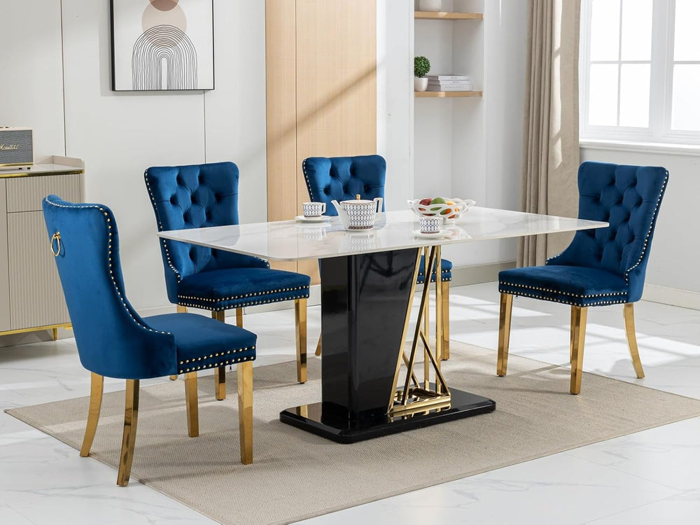 Velvet Dining Chairs Set of 6, Tufted Upholstered High Wingback Chairs with N...