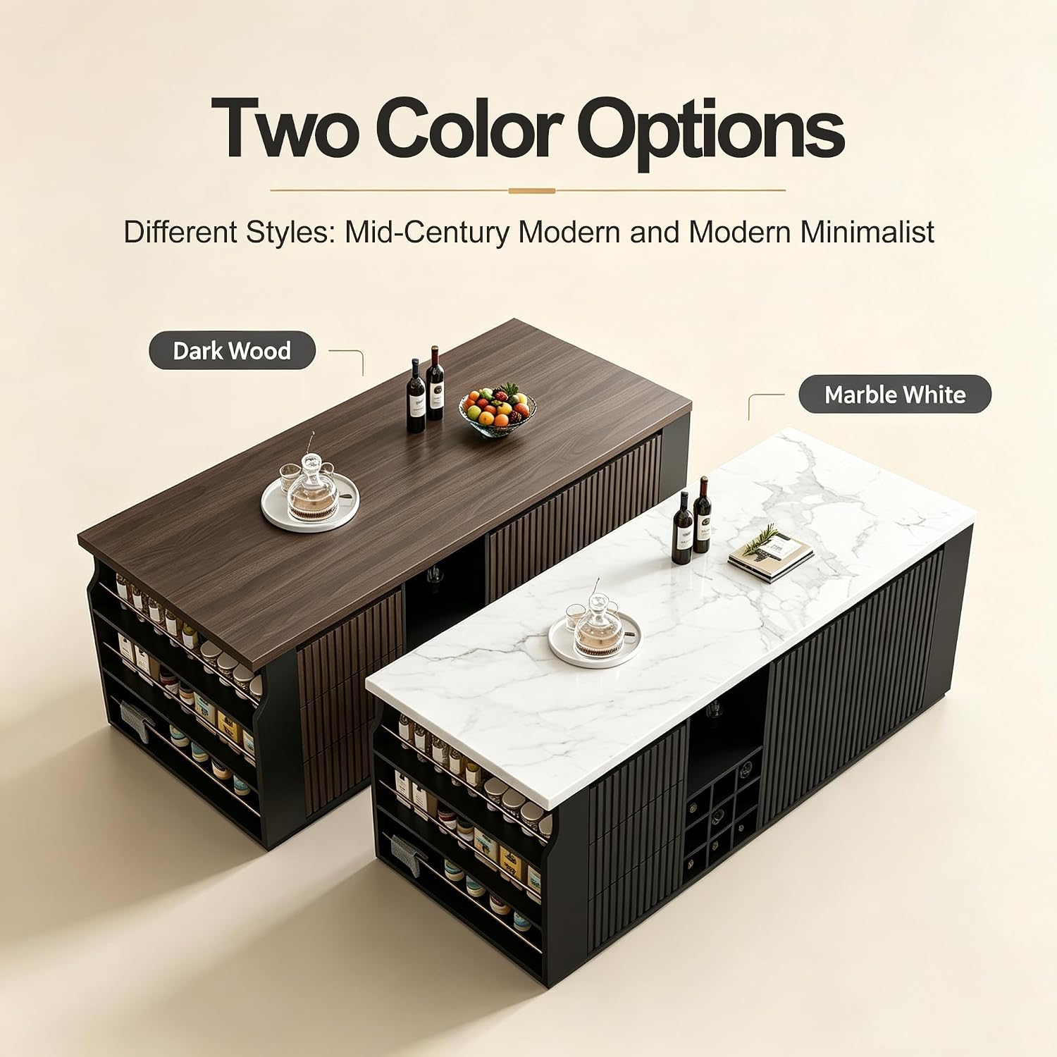 70.8 Inch Modern Multifunctional Kitchen Island Tabletop Home Bar with 3 Drawers, Wine Rack, Glass Cup Holder Adjustable Dividers for Kitchen Dining Room Family Party
