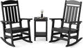 Outdoor Rocking Chair Set of 3, Oversized Rocking Chair Outdoor | HDPE All Weather Resistant High Back Patio Rocker for Porch, Patio, Garden,350 lbs Capacity, Black