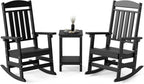 Outdoor Rocking Chair Set of 3, Oversized Rocking Chair Outdoor | HDPE All Weather Resistant High Back Patio Rocker for Porch, Patio, Garden,350 lbs Capacity, Black