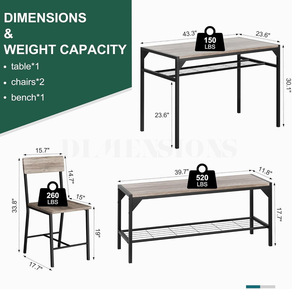 Shintenchi Kitchen Table Chairs Set of 4 with Bench and Chairs, Oak Gray | Di...