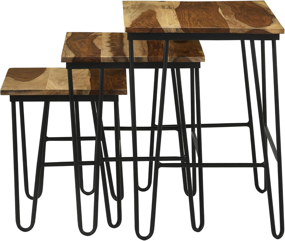 Natural and Black 3 Nesting Table with Hairpin Legs