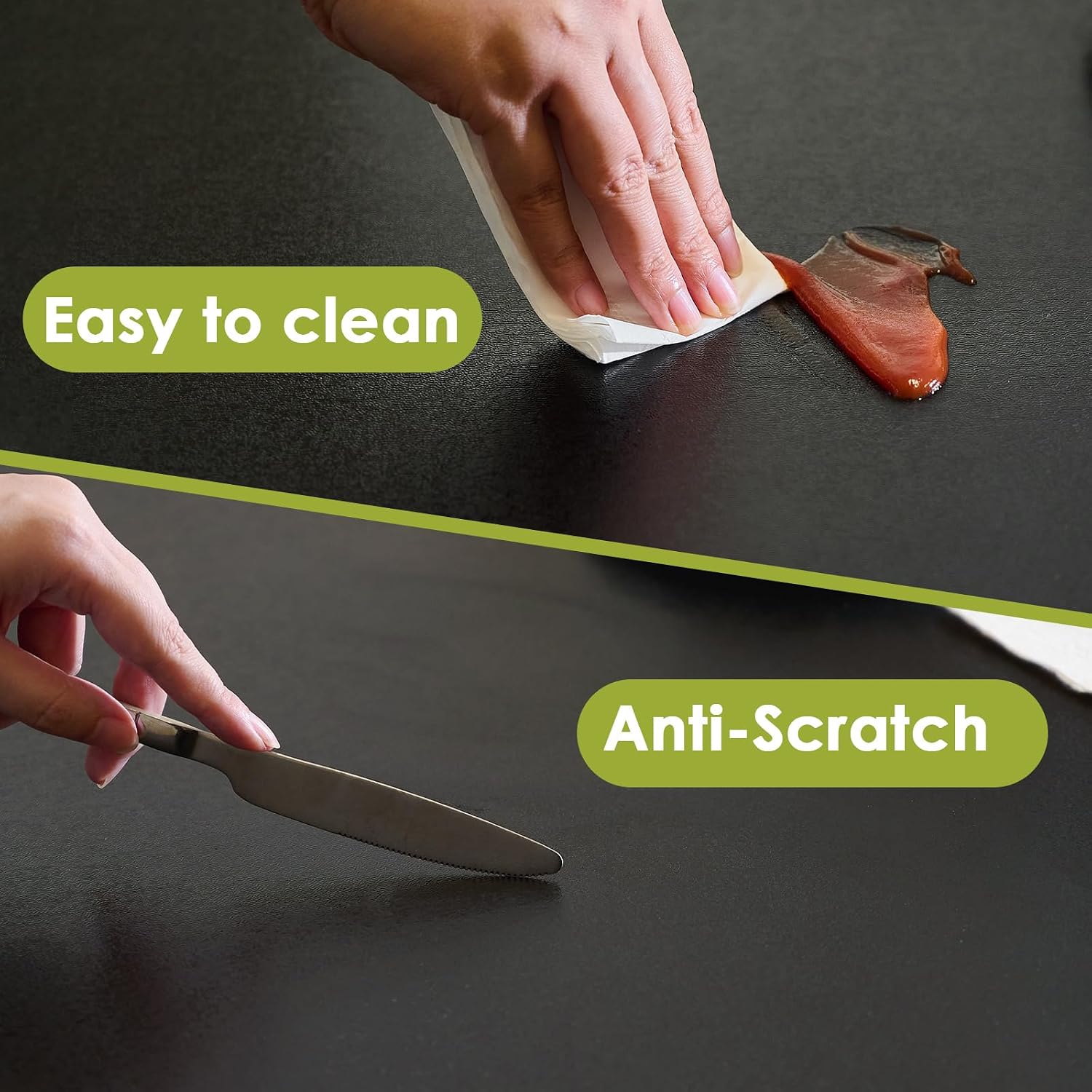 Black Table Cover Protector 24x14 Inch, 1.5mm Thick Heavy Duty PVC Table Pad, Waterproof Desk Mat & Dining Tablecloth, Cut to Fit Protector for Kitchen, Office Desk & Game Night Watch Soccer Party
