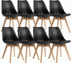 Dining Chairs Set of 8, Modern Upholstered Dining Room Chairs with PU Leather Padded Seat, Armless Kitchen Chairs with Curved Backrest and Solid Wood Legs for Dining Room, Kitchen, Apartment, Black