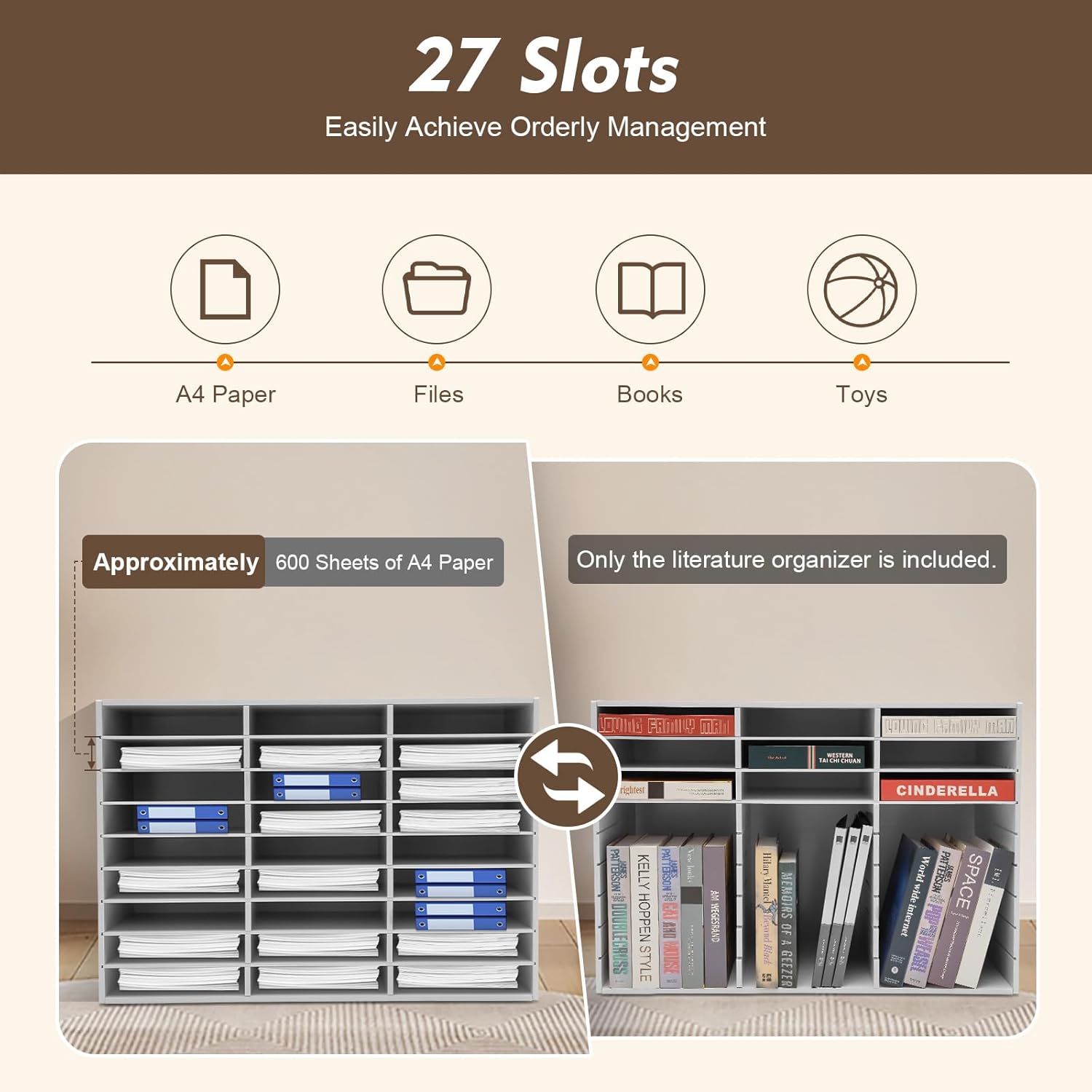 27 Compartments Literature Organizer, Desktop File Sorter Mail Center Paper Storage Cabinet Classroom Mailbox for Files Documents Papers Magazines(White) (White 27Slots)