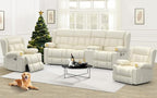Recliner Sofa Set with Storage Console, Flip Middle Backrest Design 3 Seater Reclining Sofa and 2PC Single Recliner Chair, Manual Couches for Living Room (Ivory, 3 Seat+Console+1+1)