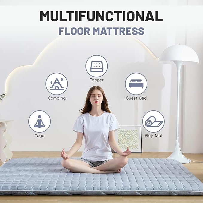 Japanese Floor Mattress Queen, Anti-Slip Japanese Futon Foldable Tatami Mat f...