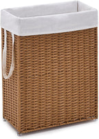 Slim Wicker Laundry Hamper, 55L Handwoven Rattan Basket with Handles, Narrow Laundry Basket with Removable Liner Bag & 2 Mesh Bags