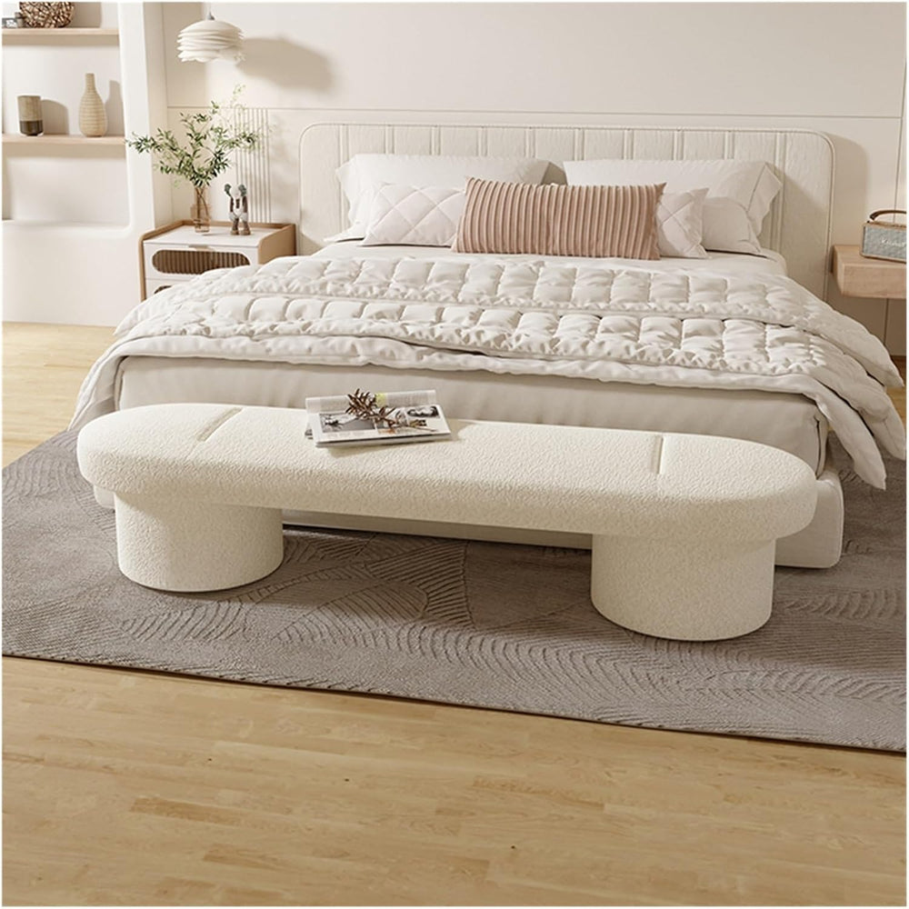 Modern Lamb's Wool Upholstered Bedroom Benches, Modern Tufted Ottoman Sto...