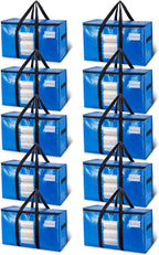 TAILI Extra Large Moving Bags, 10 Pack Blue Heavy Duty Totes for Storage with Visible Window, Wrap Around Handles, Storage Bags for Space Saving, Alternative to Moving Boxes