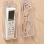 4 Pieces Acrylic Remote Control Holder Clear Wall Mount Media Organizer Single Compartment Pen Holder for Wall Pencil Holder TV Remote Holder Wall Mount Storage Box for File Makeup Marker Brush Phone