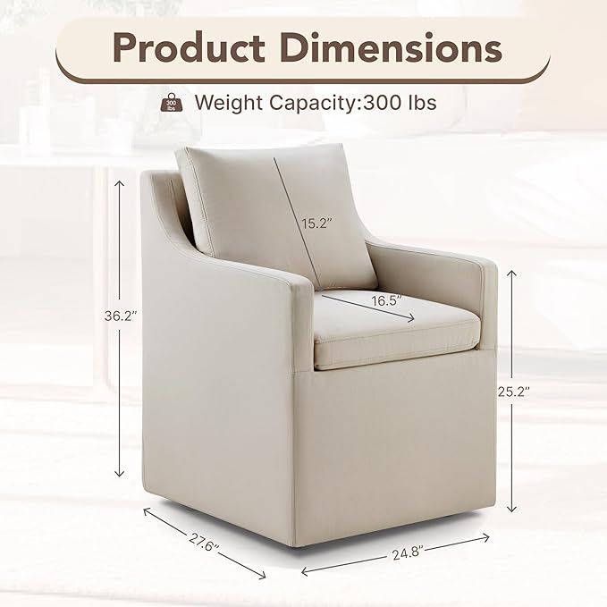 Upholstered Dining Chairs Set of 1, Modern Dining Room Chairs with Casters &a...