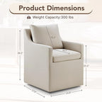 Upholstered Dining Chairs Set of 1, Modern Dining Room Chairs with Casters & Washable Cover, Rolling Accent Chair with Hidden Storage for Kitchen, Farmhouse, Living Room, Flax Beige, 1 Box