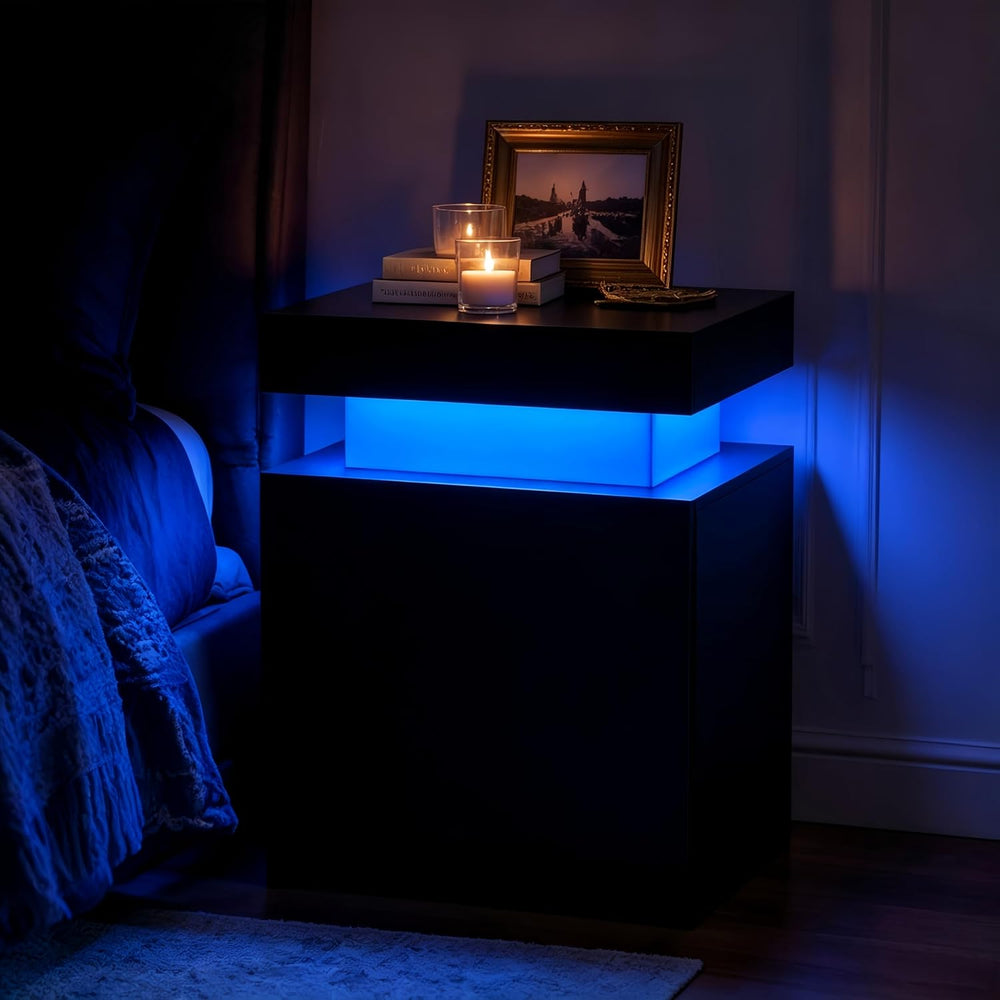 Nightstand Set of 2, Night Stands with LED Lights, Bedside Table End Side Tab...