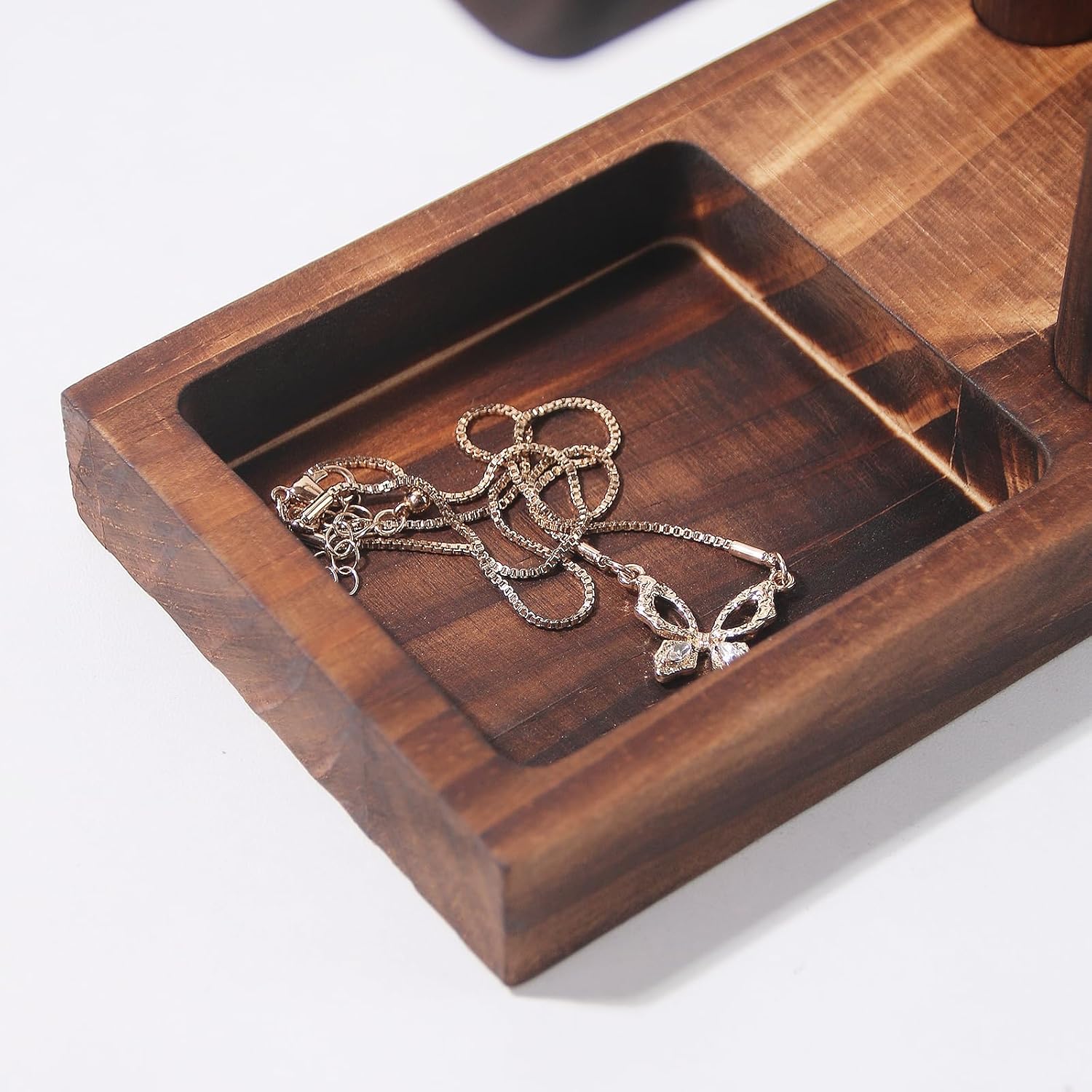 ByKen Necklace Holder,Bracelet Holder,Jewelry Organizer Stand with Earrings Rings Tray,Jewelry Holder for Scrunchie Watches (Wood)