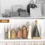 GoMaihe Bag & Purse Organizer for Closet: 4 Sets Adjustable Clear Handbag Storage Shelf - Plastic Clutch Dividers | Minimal | Keep Purses upright