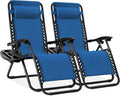 Best Choice Products Set of 2 Adjustable Steel Mesh Zero Gravity Lounge Chair Recliners w/Pillows and Cup Holder Trays - Marine Blue/Black