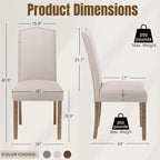 Upholstered Dining Chair Modern Stylish Parsons Kitchen Diner High Back with Silver Nailhead Trim & Wood Legs, Set of 2, Fabric Beige
