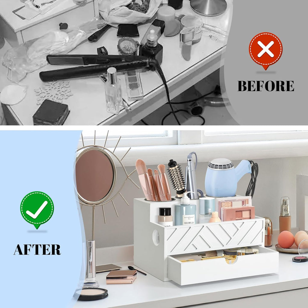 Hair Tool Organizer, Hair Dryer Holder with Drawer, Bathroom Countertop Organizer for Bathroom Accessories, Blow Dryer Organizer for Hair Styling Tools, Vanity Organizer for Bathroom, Vanity, Kitchen