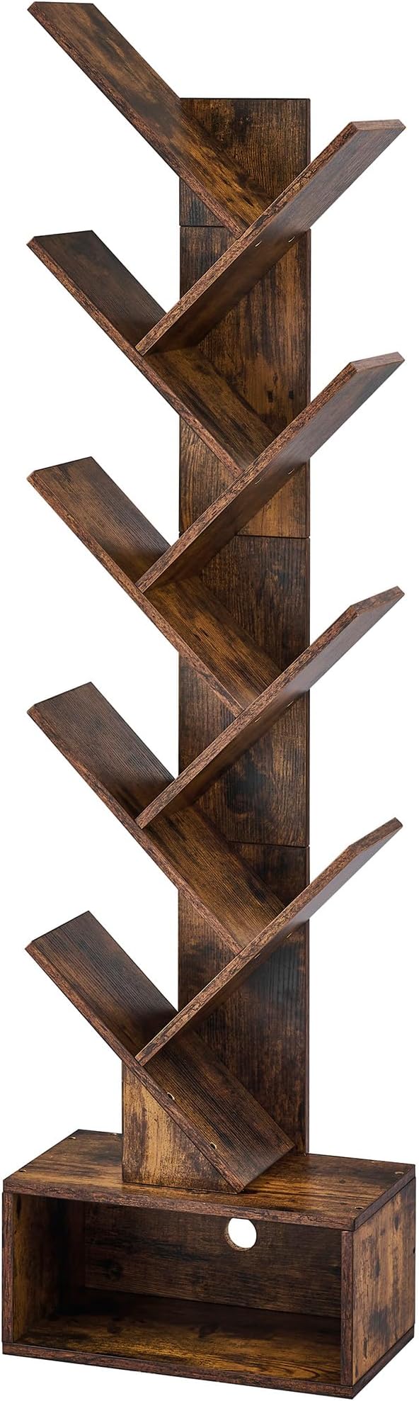 Hoctieon 9 Tier Tree Bookshelf, Tall Bookcase with Drawer, Wood Book Shelf, M...