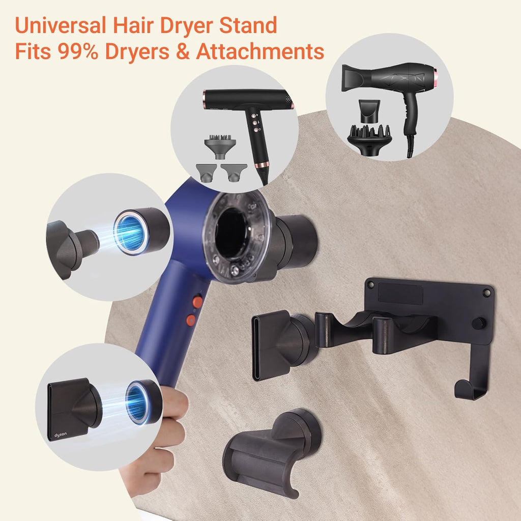Hair Dryer Holder, Hair Dryer Holder Wall Mounted Self Adhesive Hairdryer Holder forDyson Aluminum Blow Dryer Holder Wall Mounted Black Hairdryer Hanger for Bathroom Black CHOCHOYAH