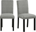 Giantex Dining Chairs Set of 2, Fabric Upholstered Parsons Kitchen Chair w/Nailhead Trim,Solid Rubber & Bent Wood Legs, Thick Padded Seat, Armless Side Chairs for Living Dining Room Restaurant, Grey