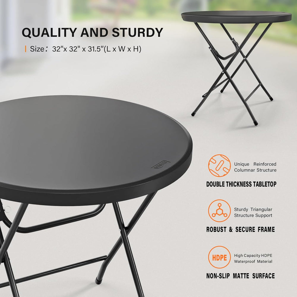 VINGLI 32" Round Folding Commercial Banquet Table, Portable Plastic Coff...