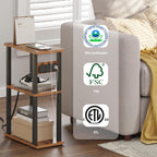 TUTOTAK Small Narrow Side Table with Charging Station, Skinny End Table for Small Spaces, Slim Nightstand with USB Ports and Outlet, Sofa Beside Table with Wheels, Brown TB01BB046