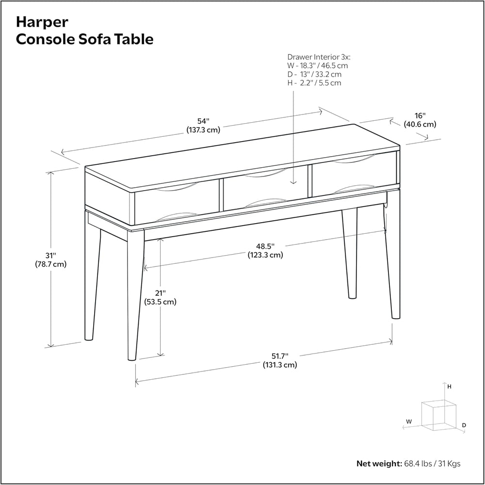 SIMPLIHOME Harper 54" Wide Solid Wood Console Table in Tawny Brown Teak