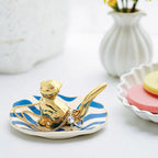 Ceramic Jewelry Cat Tray, Ring Holder Trinket Dish, Gifts for Women | Jewelry Organizer, Trinket Tray, Engagement, Birthday Gifts, Vanity Cat Decor for Earrings, Necklace, Bracelet