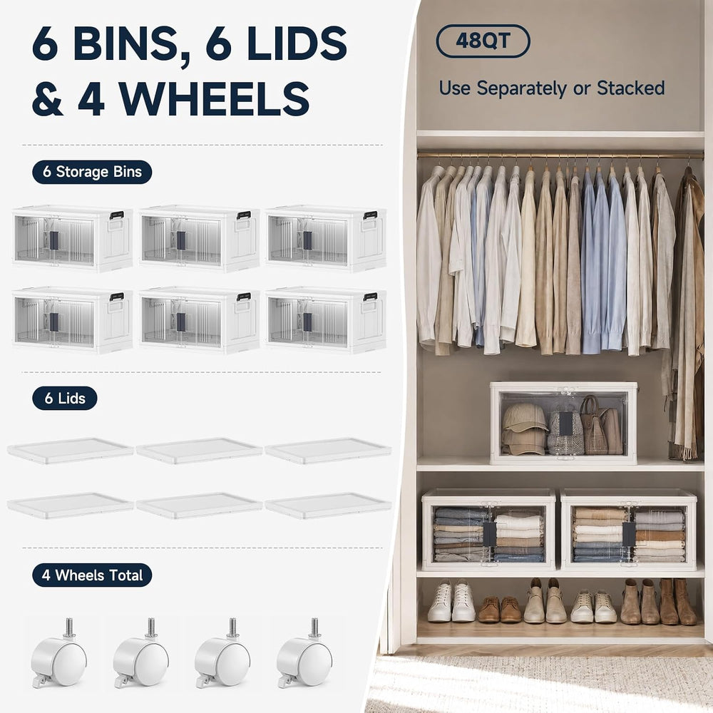 OlarHike 48QT Storage Bins with Lids for Home, Office, Closet, Dorm, 6 Pack