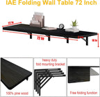 IAE Floating Wall Mounted Folding Table Desk with Pine Wood,72" x 22" Foldable Workbench,Fold Down Wall Mounted Foldable Desk with Shelf Brackets,Laundry Folding Table for Home,Dining,Kitchen,Black