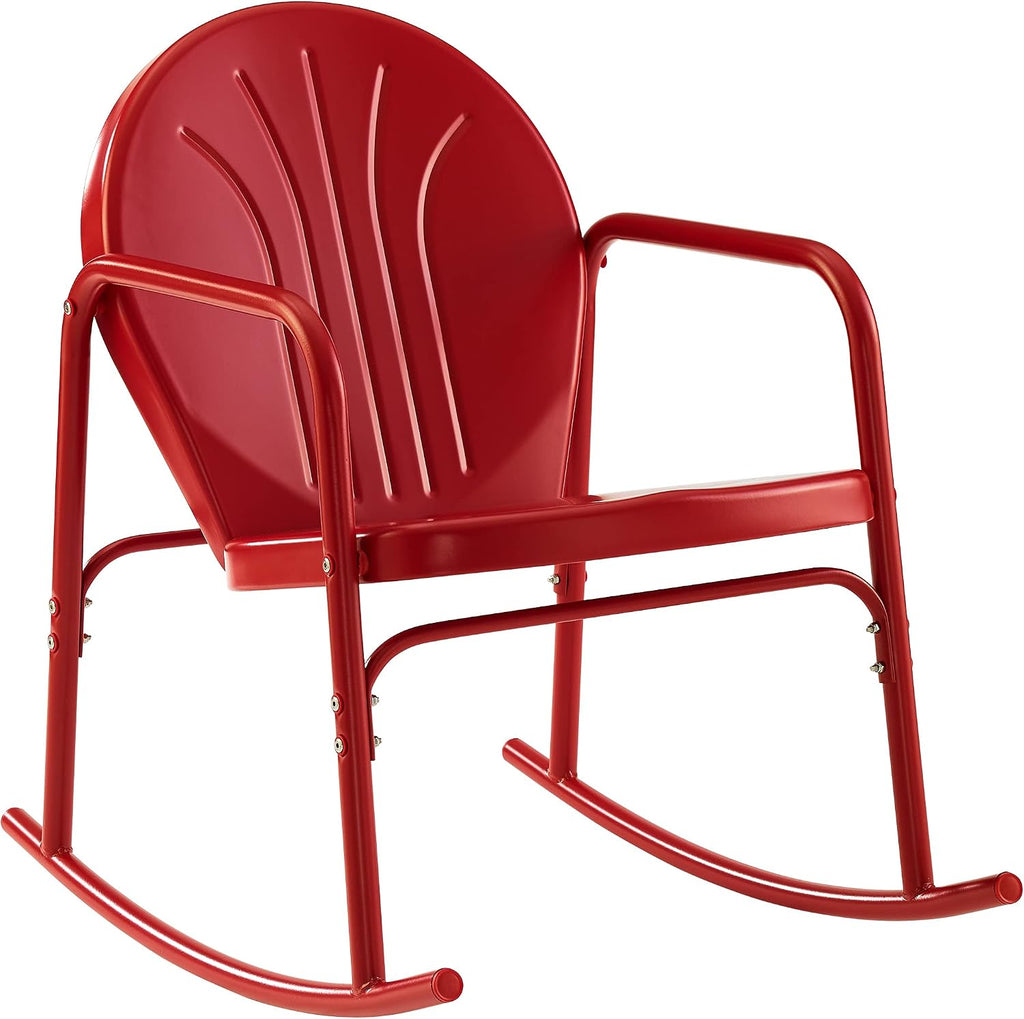 Crosley Furniture Griffith Retro Metal Outdoor Rocking Chairs, Set of 2, for Porch, Deck, Balcony, Backyard, Bright Red Gloss