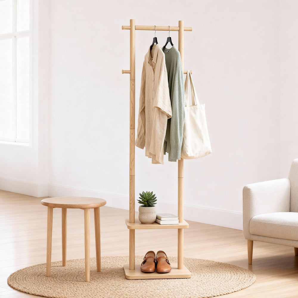 Wooden Coat Rack Freestanding,Hall Tree with Sturdy Base,Clothing Rack for Ha...