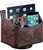 PU Leather Remote Control Organizer with 360° Spinning Design,Desk Organizer for TV Remote,Phone,Pen,Glasse,Mail,Tablet,Calculator,Controller-Home & Office Storage Caddy (Antique Brown) ﻿