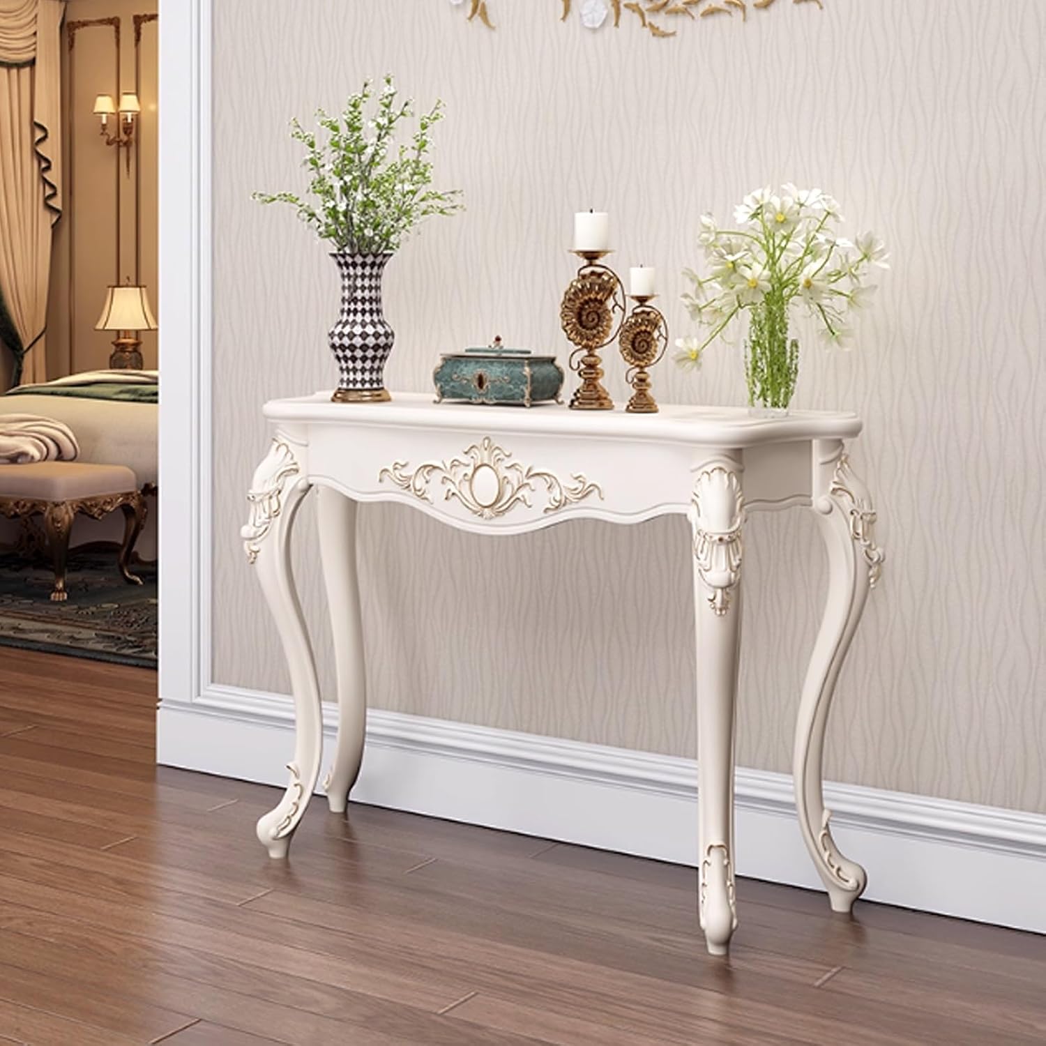 Modern Semi-Circular Telephone Table, Small Console End Table for Living Room, Foyer & Entryway - Stylish Manufactured Wood Furniture for Hallway & Entrance