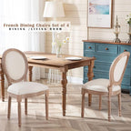 Nrizc French Country Dining Chairs Set of 4, Farmhouse Fabric Chairs with Round Back, Solid Wood Legs, Oval Side Chairs for Kitchen/Bedroom/Dining Room