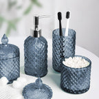 Blue Bathroom Accessories Set, 4 Pack Light Blue Bathroom Decor Accessory Sets Complete, Diamond Glass Soap Dispenser and Toothbrush Holder Set for Bath Counter Organizer Essentials