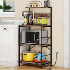 Bakers Rack with 3 Power Outlets, 4-Tier Microwave Stand with Storage, Freestanding Kitchen Shelf Stand 23.6”L x 15.7”W x 51.2”L, Rustic Brown Coffee Bar Table