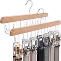 JOHOUSE Belt Organizer for Closet Max 42 Belts, 2 PCS Wooden Hanger for Storage with 14 Rotating Hooks Each, Durable Tie Holder Space Saver for Bra, Tank Top, Scarf