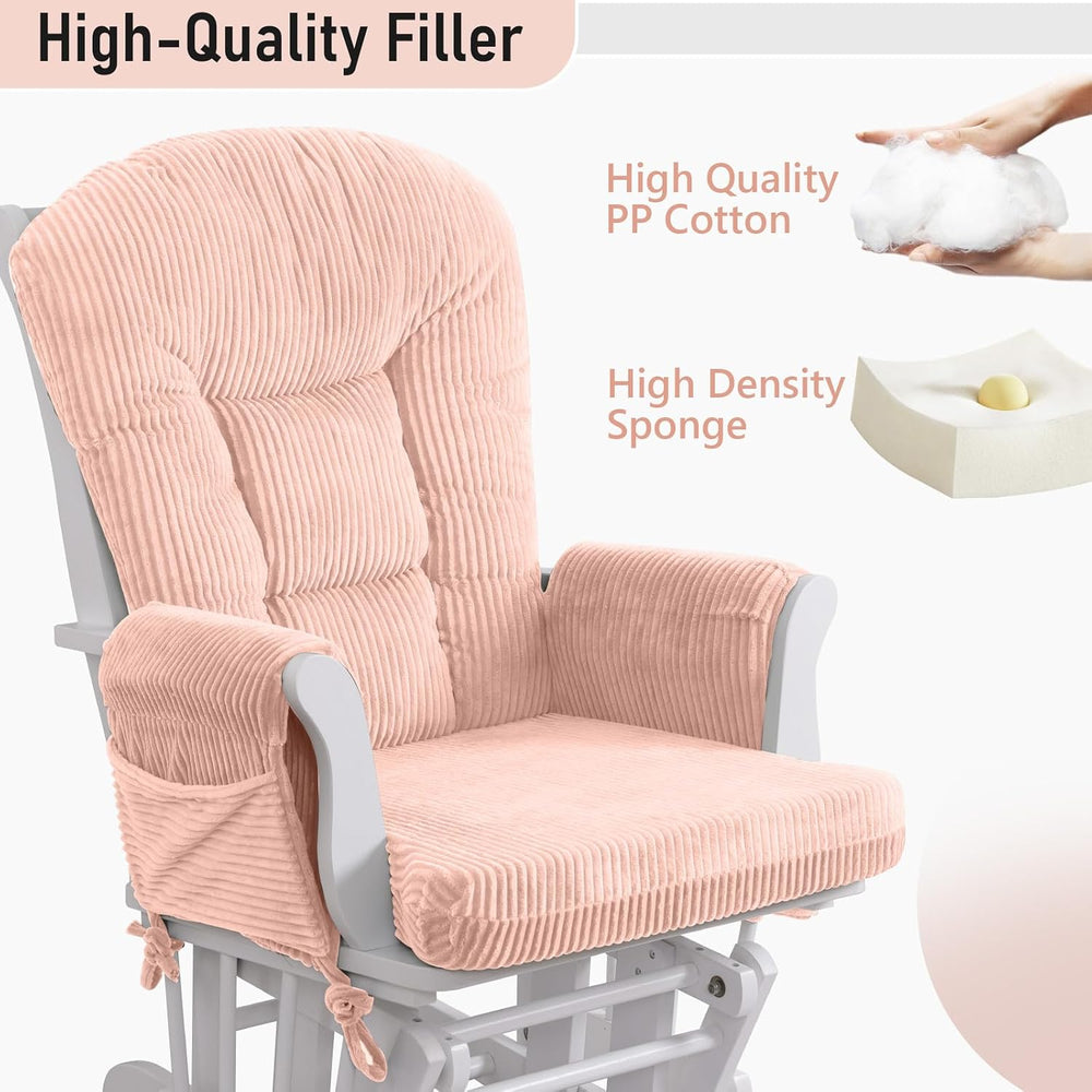 5PCS Glider Rocker Replacement Cushions with Storage Side Pockets, Pink