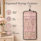 Double Sided Hanging Jewelry Organizer for Closet Door, Black,Travel Closet | hanging jewelry organizer keeps earrings, rings, necklaces, and bracelets visible in a closet or travel bag