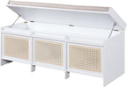SOFTSEA 48" Shoe Storage Bench with Cushion, 2-Tier Entryway Bench with 3 Rattan Storage Drawers & Lift Top Storage, Retro Shoe Cabinet for Hallway, Bedroom, Living Room, White