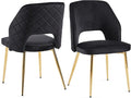 NORDICANA Modern Dining Chair Set of 2, Black Velvet Fabric Upholstered Accent Chairs with Golden Metal Legs, Round Back Side Chairs for Kitchen Living Room Bedroom