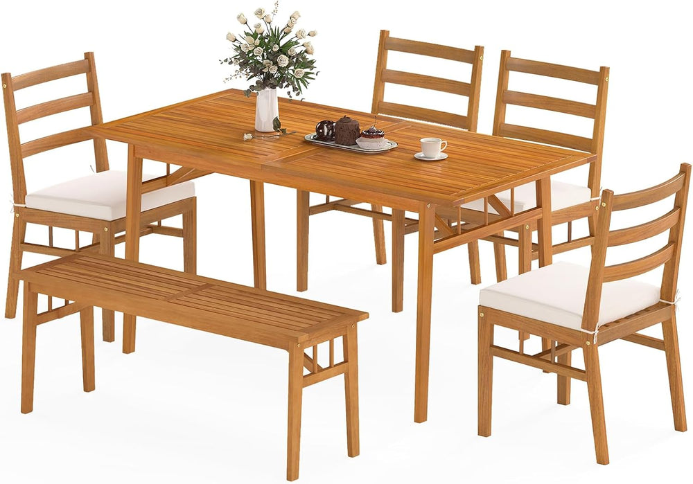 Tangkula 6 Pieces Patio Acacia Wood Dining Set, Outdoor Rectangular Table wit...
