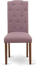 East West Furniture ESCE3-MAH-10 3 Piece Kitchen Table Set Contains a Round Dining Room Table with Pedestal and 2 Dahlia Linen Fabric Parsons Dining Chairs, 30x30 Inch, Mahogany