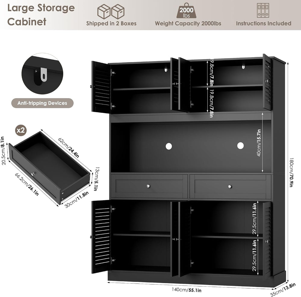HIFIT 71“HX55“W Kitchen Hutch, Farmhouse Pantry Cabinet for Food Storage | La...