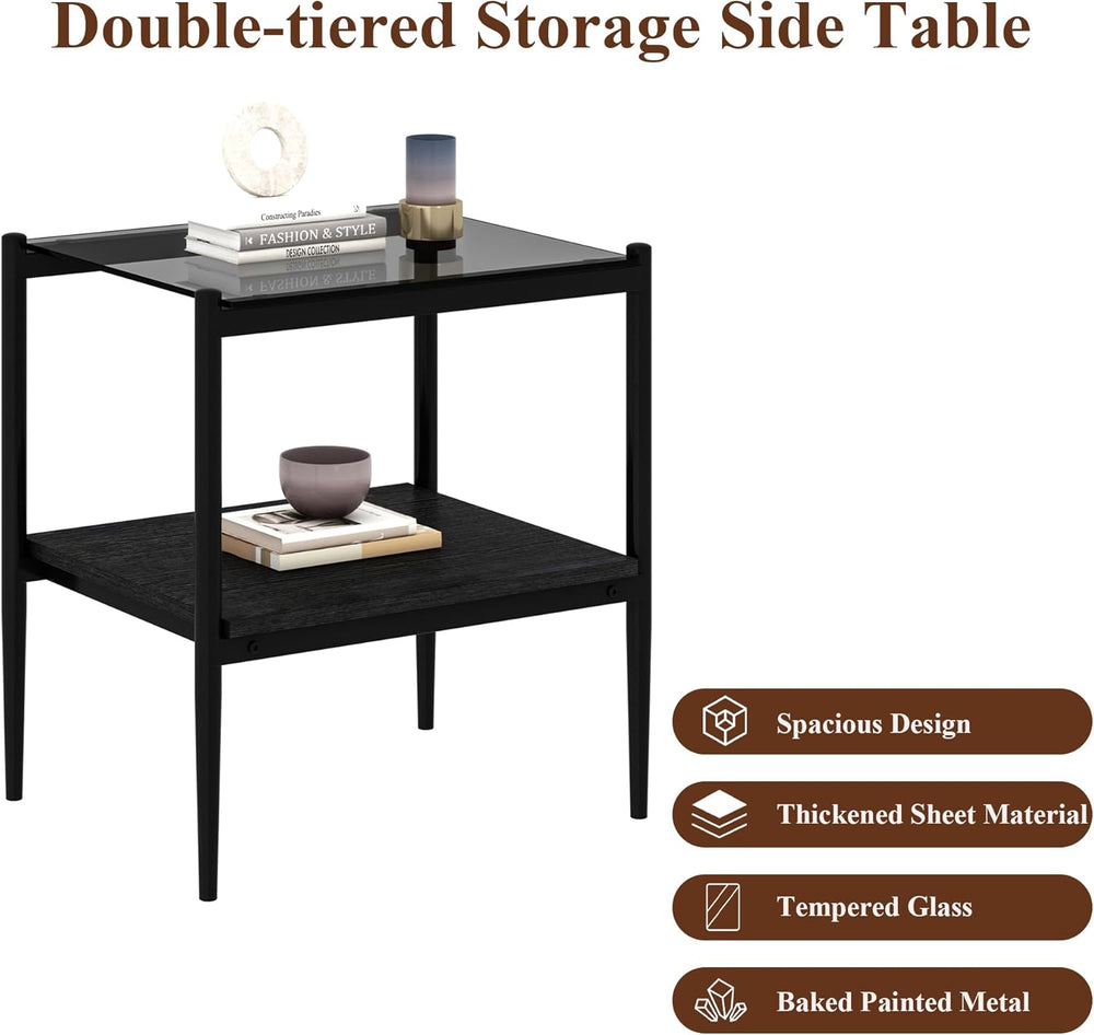Glass end Table Set of 2,Living Room Glass Side Table,Glass Bedside Table,Sui...
